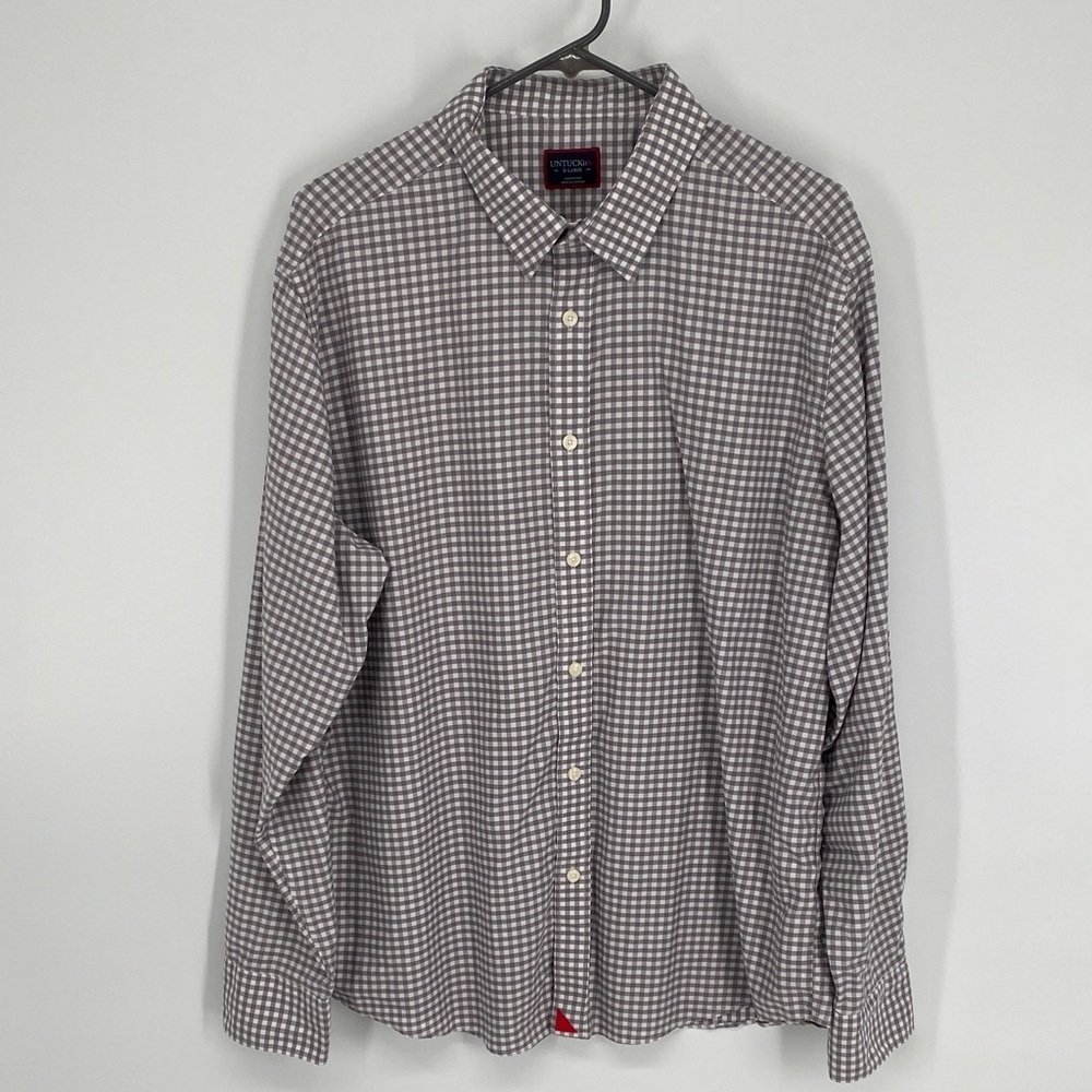 UNTUCKit Men’s Gray and White Gingham Button-Down Shirt Size XL